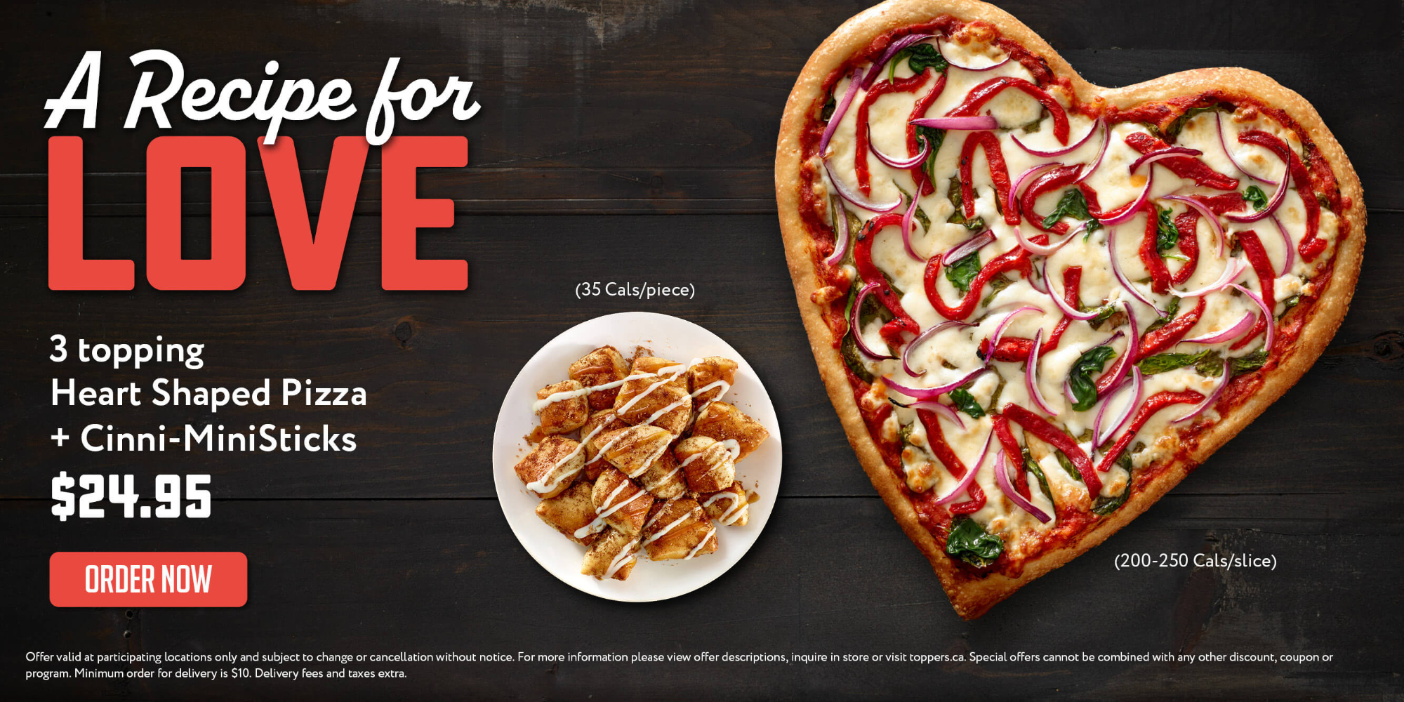 Heart Shaped BYO 3 Topping Pizza + CinniMinis $24.95
